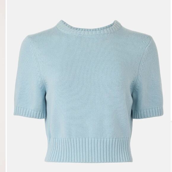 Toccin Blue Cropped Sweater Top MEDIUM Short Sleeve Preppy Spring Cotton $242 - Picture 3 of 12